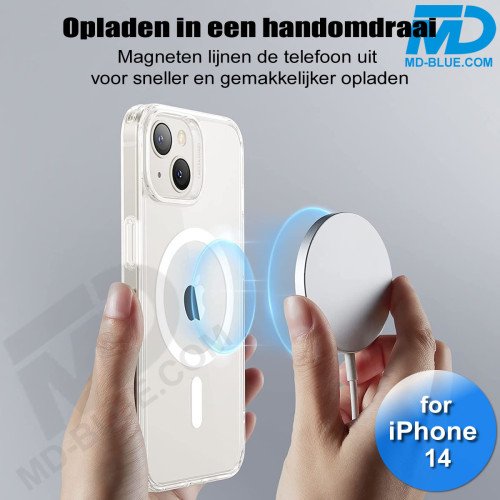 iPhone 14 Hoesje Transparant Siliconen MagSafe - iPhone 14 Case - Transparant- MagSafe Case - Wit