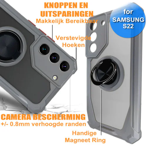 Samsung S22 Telefoonhoesje - Back Cover - Antishock - Grijs Transparant 