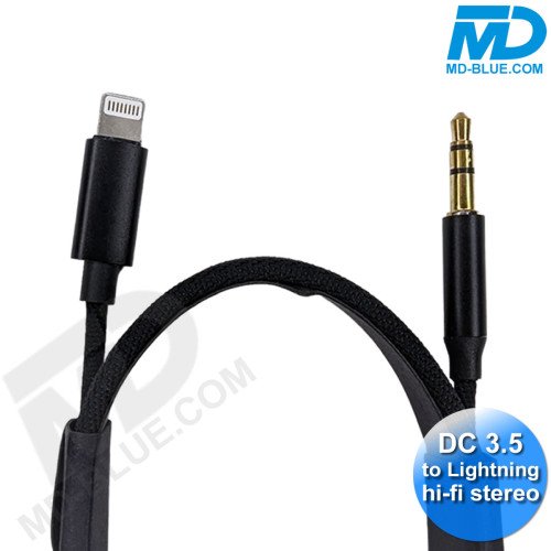 MDblue - Jack Kabel 3.5 mm - AUX Kabel - Male to Lightning - voor iPhone - Zwart
