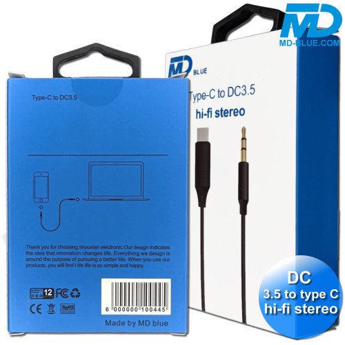 MDblue - Jack Kabel 3.5 mm - AUX Kabel - DC 3.5 to Type C - Universeel - Zwart