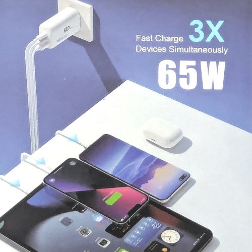 MDblue oplaadstekker - Oplader - Adapter - 2 x USB-C - 1 x USB-A  - Snellader - 65 Watt - Wit