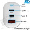 MDblue oplaadstekker - Oplader - Adapter - 2 x USB-C - 1 x USB-A  - Snellader - 65 Watt - Wit