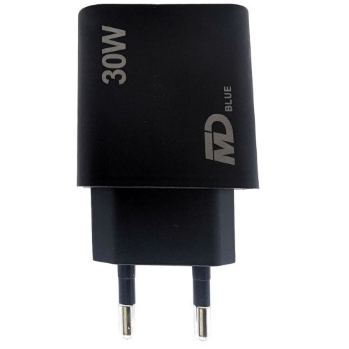 MDblue - Oplader - 1 x USB-C - 1 x USB-A - Snellader - 30 Watt - Zwart