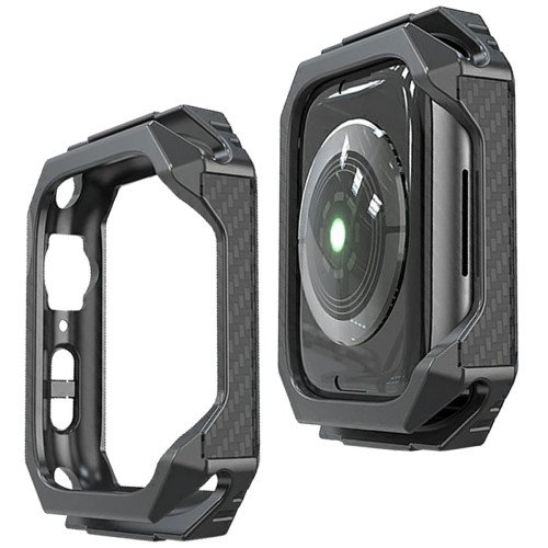 Bumper - Hoesje -  voor Apple Watch 44 mm - Zwart / Zilver