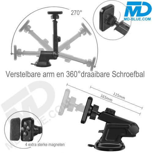 Telefoonhouder Auto Universeel met zuignap en magneet voor dashboard of raam