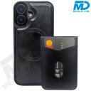 MDblue iPhone 17 Backcover 2 in 1 Hoesje Zwart met Afneembare MagSafe Pashouder – 4 Pasjes