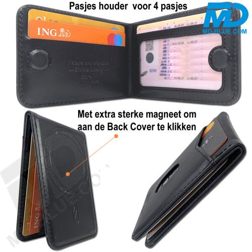 MDblue iPhone 17 Backcover 2 in 1 Hoesje Zwart met Afneembare MagSafe Pashouder – 4 Pasjes