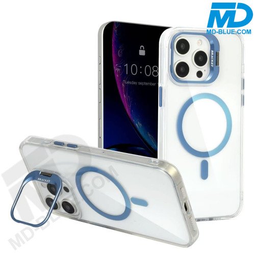 MDblue Transparant Blauw Hoesje met MagSafe Ring & Kickstand – iPhone 17 Pro