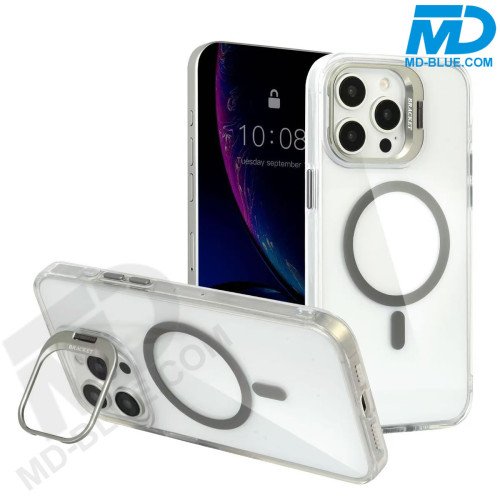 MDblue Transparant Grijs Hoesje met MagSafe Ring & Kickstand – iPhone 17