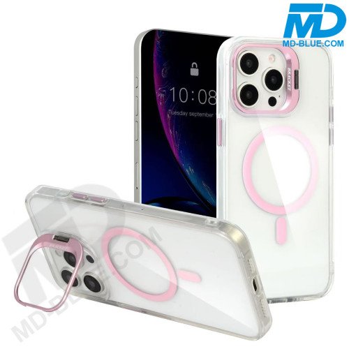 MDblue Transparant Roze Hoesje met MagSafe Ring & Kickstand – iPhone 17 Pro