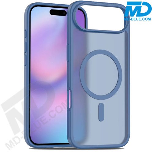 MDblue Transparant Blauwe Frosted Hoesje – iPhone 17 Pro Max – Met MagSafe Ring