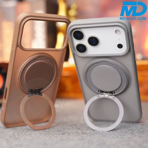 MDblue Transparant Frosted Bruin Hoesje met MagSafe Ring & Kickstand – iPhone 17 MDblue Transparant Frosted Bruin Hoesje met MagSafe Ring & Kickstand – iPhone 17