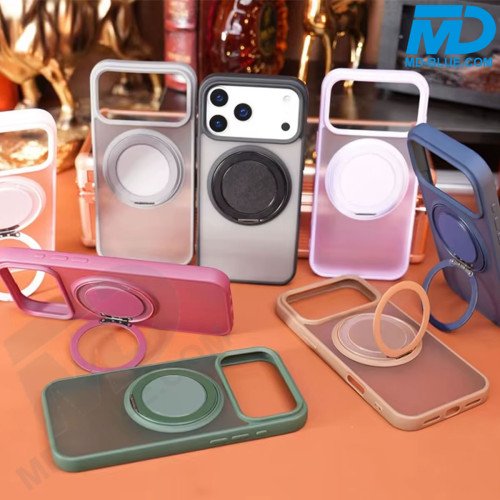 MDblue Transparant Frosted Grijs Hoesje met MagSafe Ring & Kickstand – iPhone 17 Pro