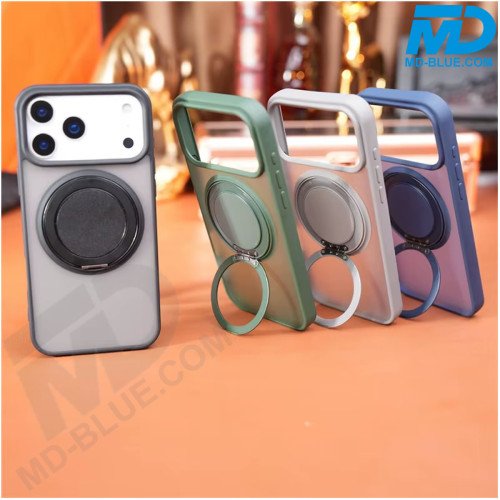 MDblue Transparant Frosted Zwart Hoesje met MagSafe Ring & Kickstand – iPhone 17 Pro Max