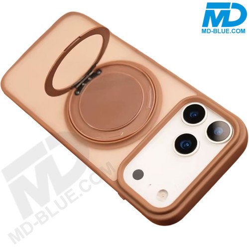 MDblue Transparant Frosted Bruin Hoesje met MagSafe Ring & Kickstand – iPhone 17 Pro Max