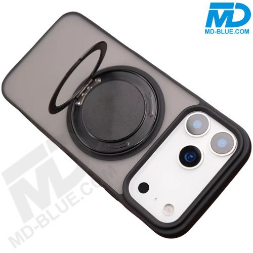MDblue Transparant Frosted Zwart Hoesje met MagSafe Ring & Kickstand – iPhone 17 Air