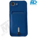 MDblue Premium Blauw Siliconen Hoesje met Kaartvak & Schuifje – iPhone 17