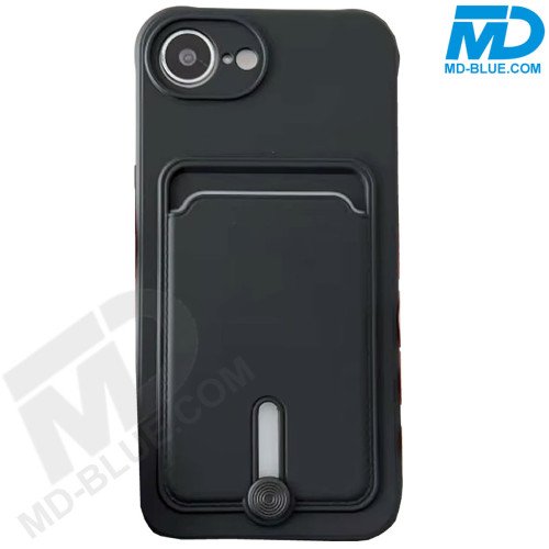 MDblue Premium Zwart Siliconen Hoesje met Kaartvak & Schuifje – iPhone 17 Air