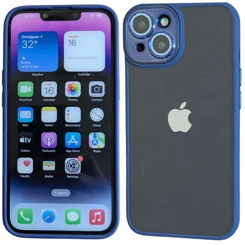 MDblue - iPhone 14 Hoesje - Siliconen - Hard Back Cover - met Lens bescherming -  Diep Blauw