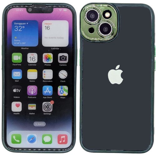 MDblue - iPhone 14 Hoesje - Siliconen - Hard Back Cover - met Lens bescherming -  Groen