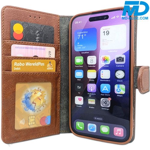 iPhone 16 Book Case Telefoonhoesje - Portemonnee  - Kaarthouder & Magneetsluiting -  Coffee