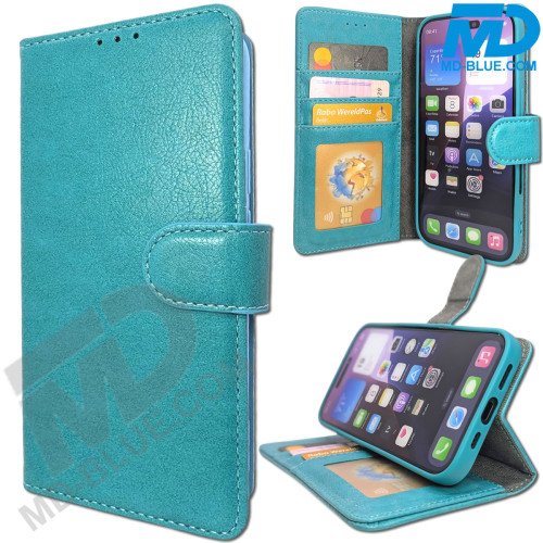 iPhone 16 Book Case Telefoonhoesje - Portemonnee  - Kaarthouder & Magneetsluiting - Sky Blue