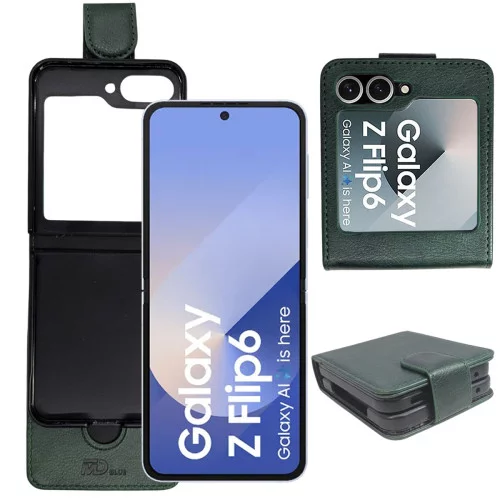 MDblue Groen Bookcase Hoesje voor Samsung Galaxy Z Flip 6 – Met Magneetsluiting & Kaartvak