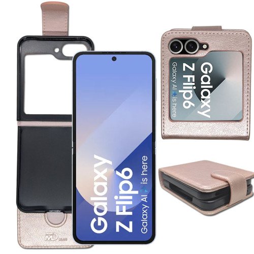 MDblue Rosé Goud Bookcase Hoesje voor Samsung Galaxy Z Flip 6 – Met Magneetsluiting & Kaartvak